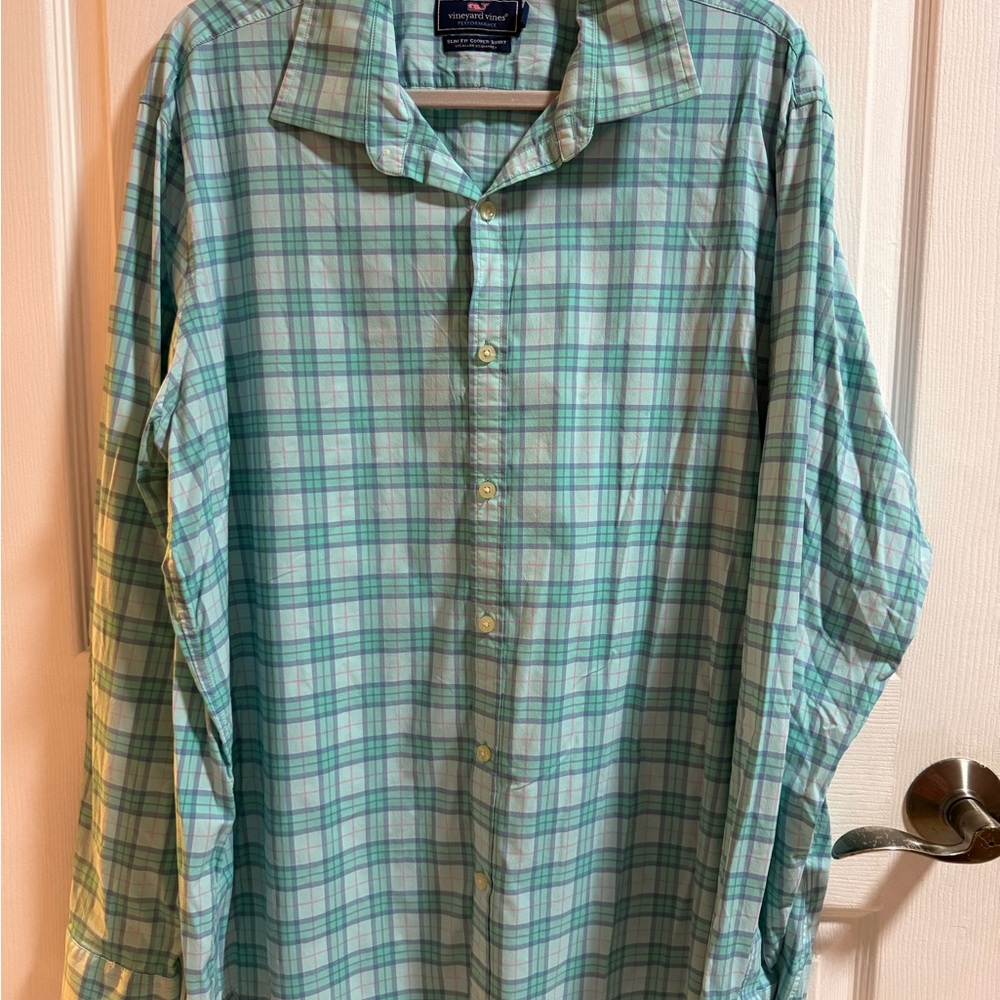 Vineyard Vines Blue and Green Plaid Shirt